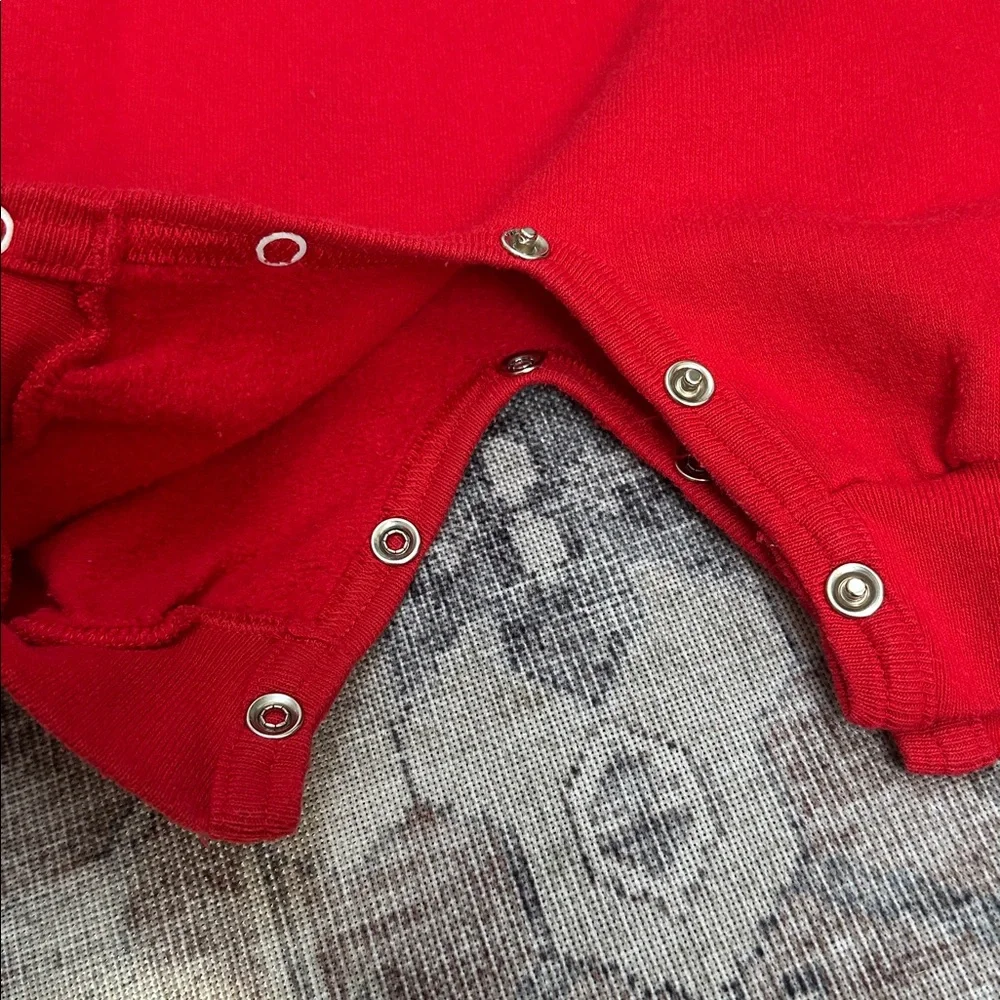 Vintage rabbit skins Red Baby One Piece cross stitch embroidered fleece onesie 6